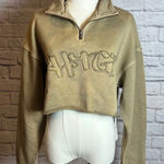 Honor The Gift Women's XS Sand Cropped Quarter Zip Distressed Cotton Streetcore Tan Photo 0