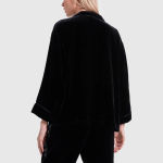 Sleepy Jones Marina Grosgrain-trimmed Silk Blend Black Velvet Pajama Shirt S Photo 5