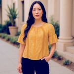 LC Lauren Conrad  Yellow Sheer Paisley Boho Blouse Bell Sleeves Small Photo 6