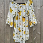 floral Speed Control Womens Dress white yellow Medium Boho Long Sleeve Spring Photo 0