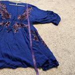 Free People Dress Blue Bohemian Kimono Sleeve w/ Floral Embroidery Size S Photo 6