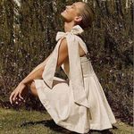 Dissh Aisle Pearl Bow Linen Dress Photo 1