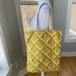 Vintage 60’s 70’s Yellow Green Orange Plaid Graphic Oversized Quilted Tote Bag Photo 13