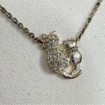 Silver Tone Kitty Cat Rhinestone Pendant Necklace Womens Jewelry Photo 1