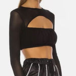 I am gia I.AM.GIA Size Large Black Anya Cutout Long Sleeved Mesh Arm Crop Top Photo 0