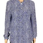 Juicy Couture blue, black & white leopard print, button-down blouse. Medium. EUC Photo 2
