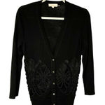 Tory Burch  Black Merino Wool Beaded V Neck Sweater Cardigan Size Medium Photo 0