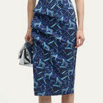 Chiara Boni NWT  La Petite Robe Hiroko 1 Shoulder Midi Dress Chat Classique Blue Photo 0