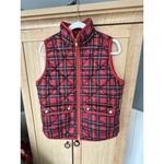 J Crew Size S Preppy Classic Tartan Plaid Puffer Vest w/ Snap Pockets Red Photo 1