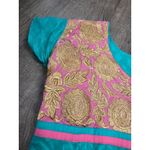Muskan India Teal Aqua Pink Gold Short Sleeve V Neck Long Cotton Dress Small Green Photo 3
