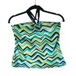2Bamboo Tankini Top Shelf Bra Halter Chevron Striped Green M Size M Photo 0