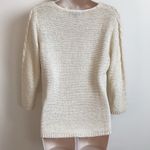 August Silk  off white & gold 3/4 sleeve v neck sweater knit pullover large Photo 1