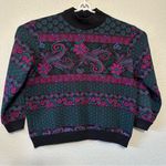 Cricket Lane Women's Floral Patterned Crewneck Light Sweater Black/Pink Paisley Black Size L Photo 0
