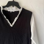 Siani Milano Sweater Medium V Neck Layered Pullover Ruffle Trim Preppy Academia Black Photo 1