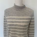 Charter Club EUC  Luxury Gray Striped Cashmere High Neck Button Sweater Size M Photo 2