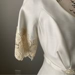 Vintage 1950’s Short Sleeved Ivory Linen Wedding Bridal Dress With Train Photo 1