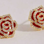 Gold and Red Rose Earrings Photo 0