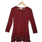 New Match Stick Lace Bottom Long Sleeve Holiday Mini Dress Burgundy Wine XS Photo 0