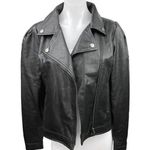 Lulus Black Vegan Faux Leather Zip Up Puff Sleeve Rider Moto Coat Jacket Size M Photo 0