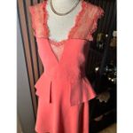 BCBG PINK CORAL LEEANNPEPLUM LACE V NECK SLEEVELESS DRESS 6 original price $338 Orange Photo 1