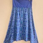 Fresh Produce Blue Ikat Print Cotton Stretch Asymmetrical Maxi Skirt Sz L Boho Photo 0