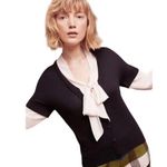 La Fee Verte Elsie Bowtie Sweater Cashmere Blend Layered Black Classic Prep Sz M Size M Photo 1