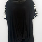 Cato Est. 1946 Womens Dressy Top Size Large Black with White Trim Keyhole Sleeves Photo 0
