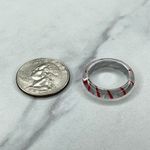Clear Silver Red Striped Plastic Ring Size 7.25 Photo 2