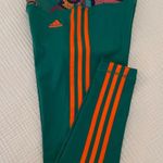 Adidas /Farm Rio Collab Green and Orange Leggings with Patterned Waistband Photo 0