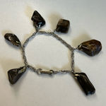 Boho Silver Tone Black Gemstone Bracelet | Agate or Smoky Quartz Style Jewelry Photo 0
