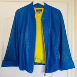 dianaira Royal Blue Perforated Floral Pattern Lambskin Leather Blazer Jacket Size M Photo 3