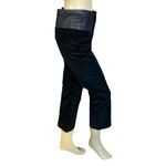 Alice + Olivia BLACK CORDUROY CROPPED FLARE LEG PANTS WITH LEATHER TRIM (6) Photo 3