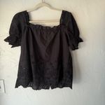 Anthropologie Black Eyelet Lace Square Neck Puff Sleeve Milkmaid Cottage Top XS Photo 9