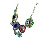 J. Crew HTF Statement Cluster Medallion‎ Gold Tone Necklace 22" Colorful Stones Photo 0