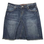 Mudd Vintage 90s Y2K  Denim Jean‎ Mini Skirt Size 13 Raw Hem Fading Photo 0