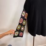 Heyson Black Cotton Blend Sweater Crochet Floral Sleeves Women’s Size Medium Photo 6