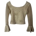 Top Up Long Sleeve Mesh Flare Cuff Crop Top Tan Size M Photo 2