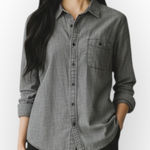 Banana Republic Women’s Black/ Grey Denim Button Up Shirt Size Large 100% Cotton Photo 0