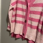None Pink Multi Striped Button Down Fuzzy Knit Cardigan NEW Photo 2