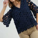 Acrobat Navy Floral Lace Women's Top Blue Size M Photo 1