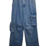 Blue Blush  Jeans Women S Blue Cargo Wide Leg Stretch Waist Pocket Baggy Denim 90 Photo 0