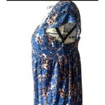 Free People Blue Pink Floral Smocked Back Puffy Sleeves Blend Linen Dress Medium Photo 4