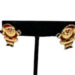 Vintage Christmas Enamel Santa Clause Pierced Earrings Costume Jewelry Red Photo 0