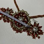 Red Gold Statement Necklace Earrings Set Rhinestone Floral Jewelry Christmas Photo 7