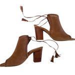 Five Worlds Marseilles Sandals Cocoa Size US 8 l Euro 38 Brown Peep Toe Lace Up Tassels Wooden Heel Photo 6