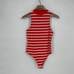 Abound  Red White Stripe Mock Neck Sleeveless Bodysuit Top Size Medium Photo 1