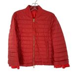 Moncler Rare  Coral Red Perforated Faux Leather Puffer Jacket Size Medium Photo 1