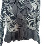 Alberto Makali gray animal print drapery ruffle cardigan sweater size M Photo 6