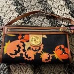 Spartina 449 Navy and Brown Clutch with Floral Pattern and Gold Accents Photo 0
