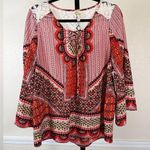 Fig & Flower Large Bohemian Lace Trim Blouse Hippie Chic Festival Peasant Shirt Red Photo 0